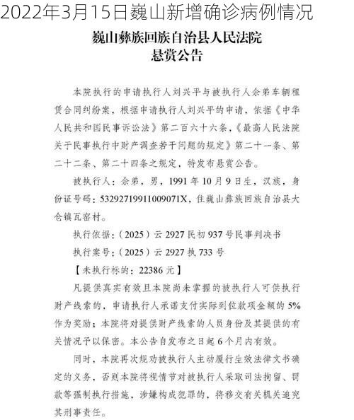 2022年3月15日巍山新增确诊病例情况