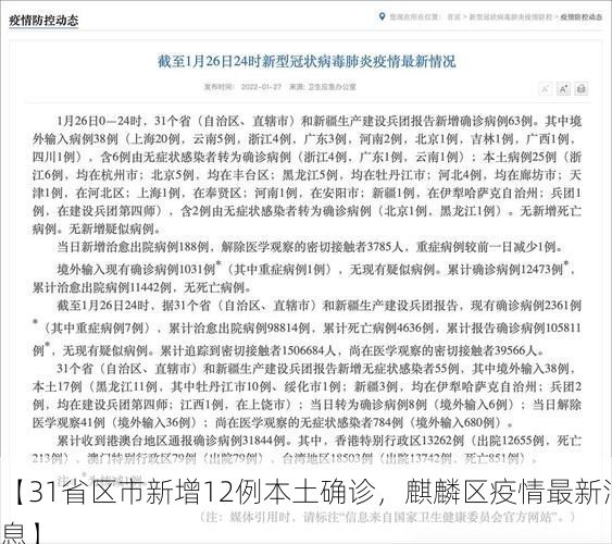 【31省区市新增12例本土确诊，麒麟区疫情最新消息】